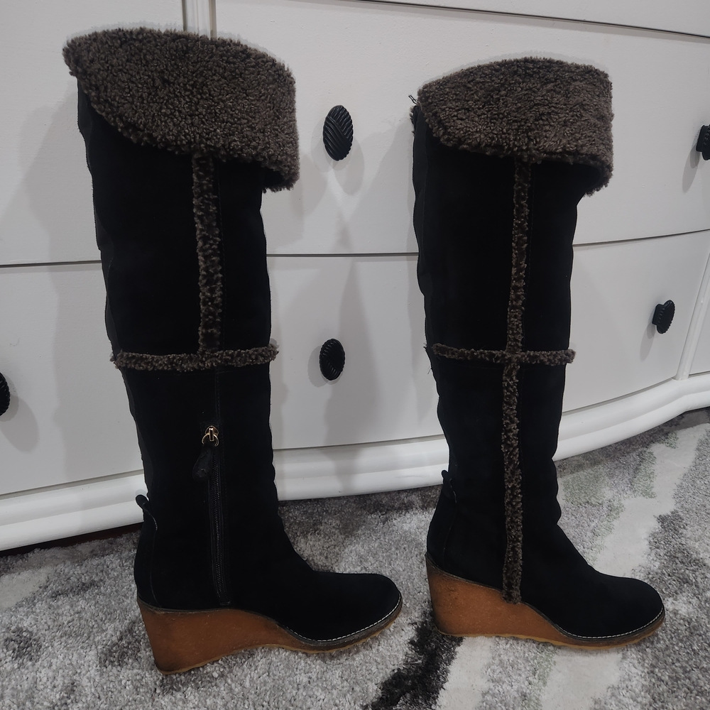 TORY BURCH Black and Brown Over the Knee Boots